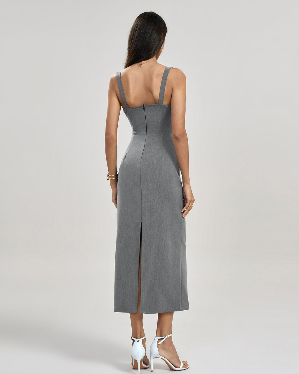 Women's Sleeveless Straight Bodycon Long Dress With Lace Trimmings