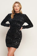 WHIMS OF FATE BLACK SEQUIN MINI DRESS WITH LONG SLEEVES