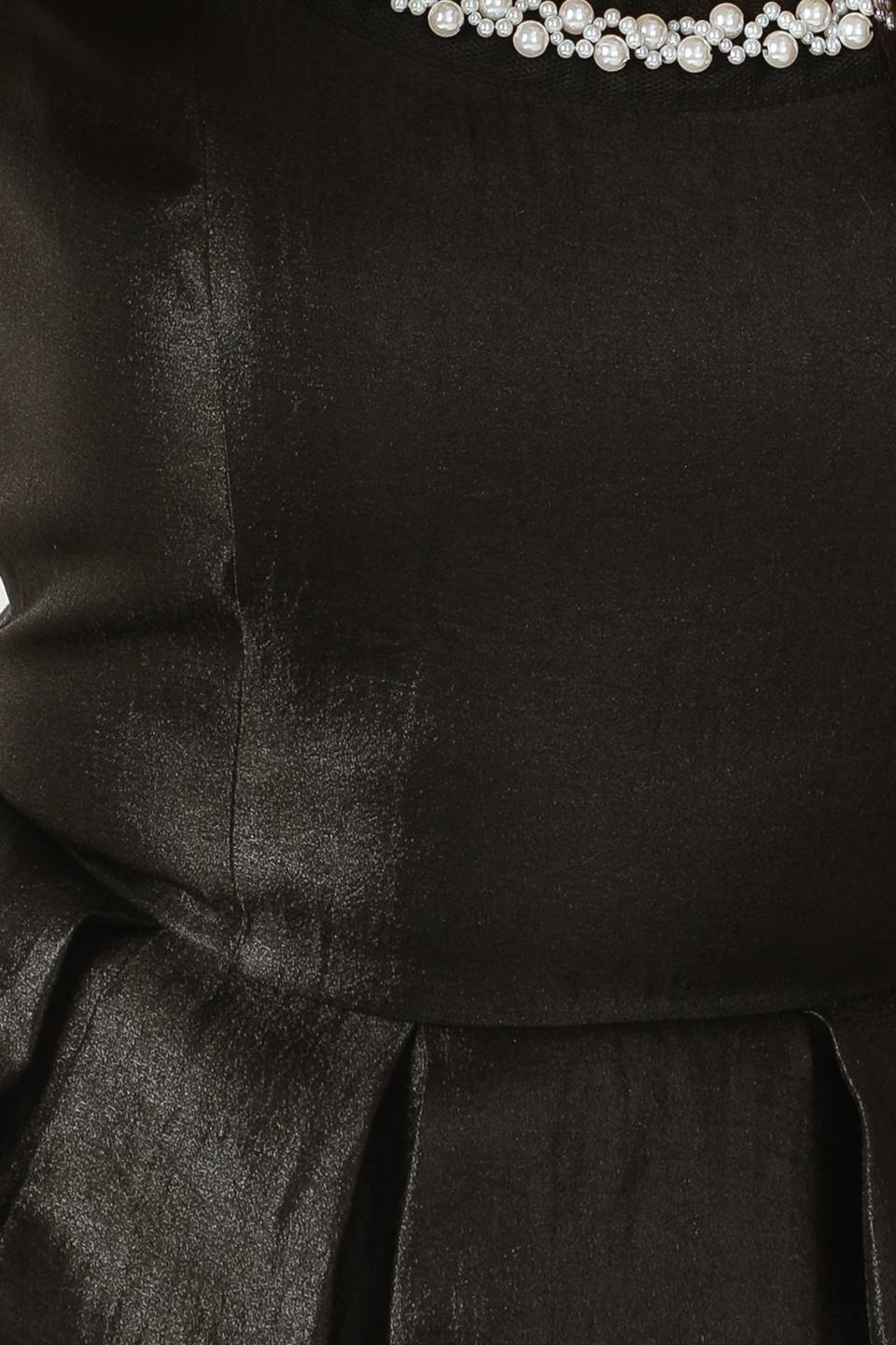 PEARL TRIM BLACK SATIN MIDI DRESS - FINAL SALE
