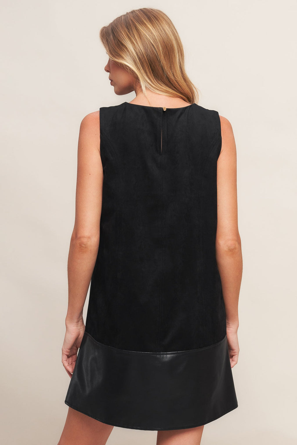 CITY SLEEK FAUX SUEDE & LEATHER SHIFT DRESS