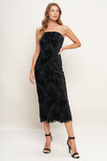 TEMPTATION BLACK VELVET LACE MIDI DRESS - FINAL SALE