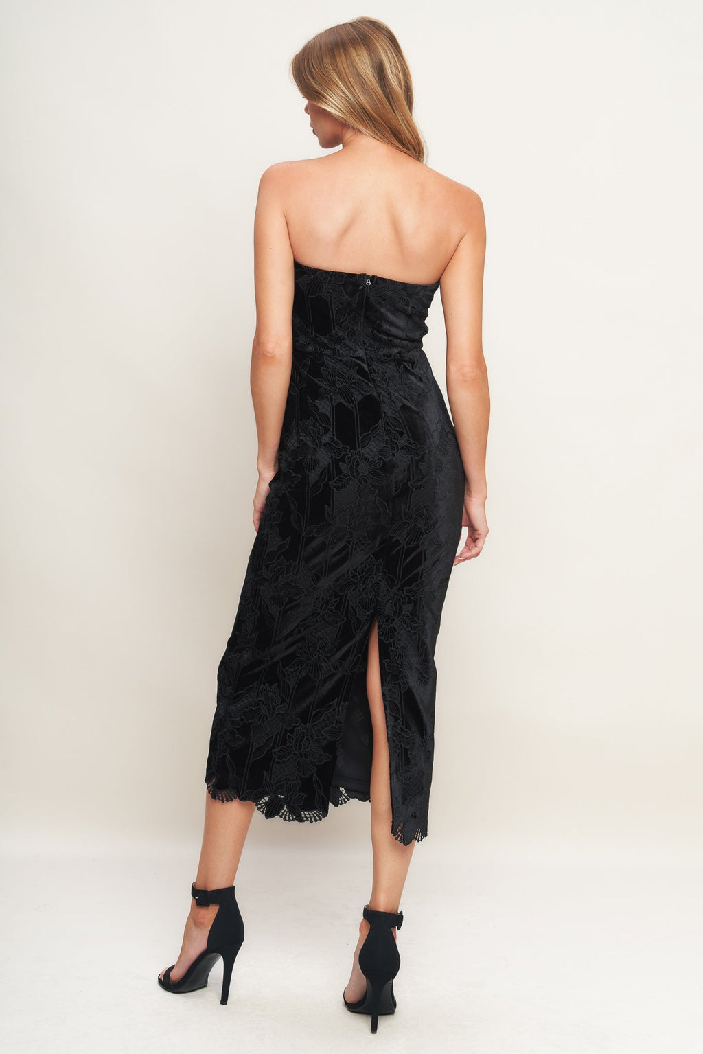 TEMPTATION BLACK VELVET LACE MIDI DRESS - FINAL SALE