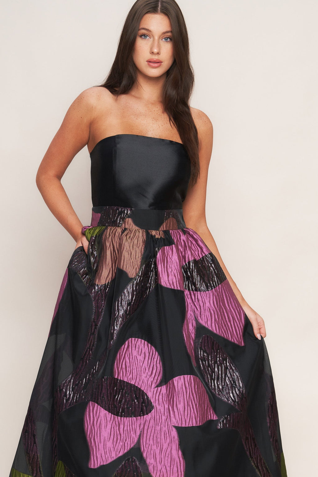 ABSTRACT ROSE BLACK MIDI DRESS - FINAL SALE