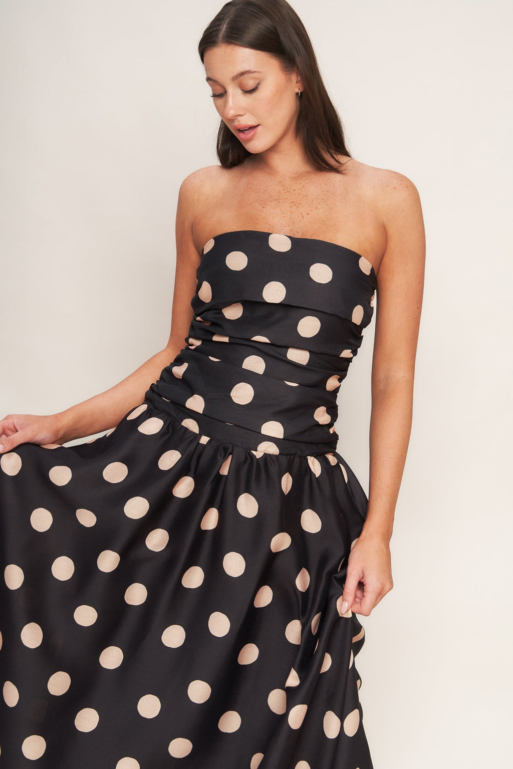 Size Medium. SPOTLIGHT HOUR POLKA DOT MIDI DRESS - FINAL SALE