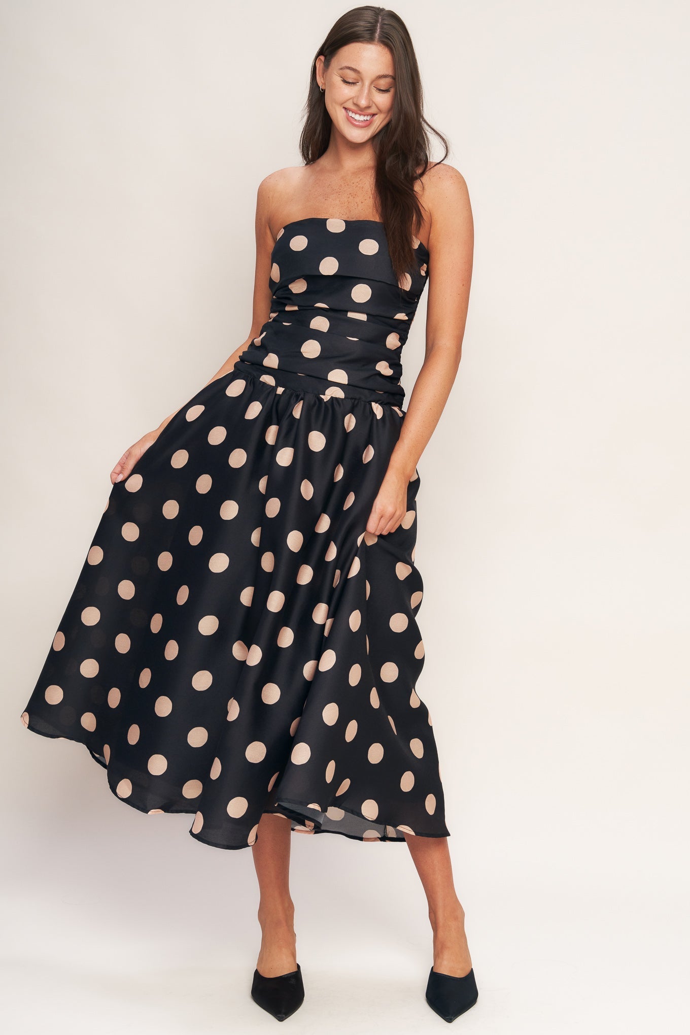 Size Medium. SPOTLIGHT HOUR POLKA DOT MIDI DRESS - FINAL SALE