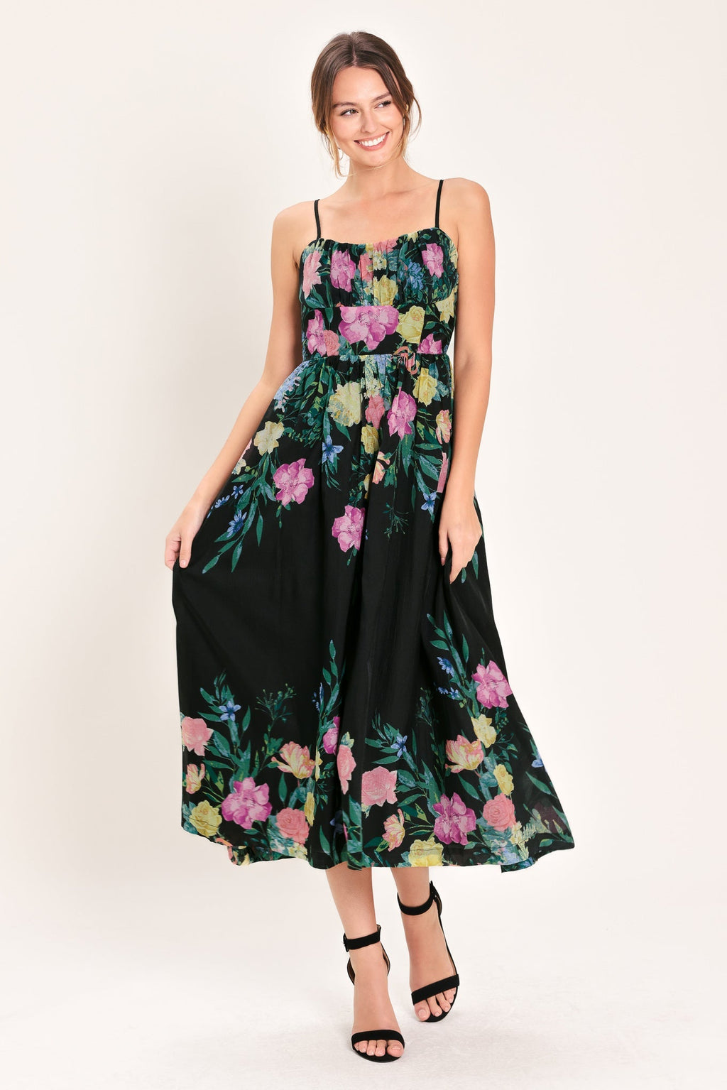 SHADOW FLORAL MIDI DRESS