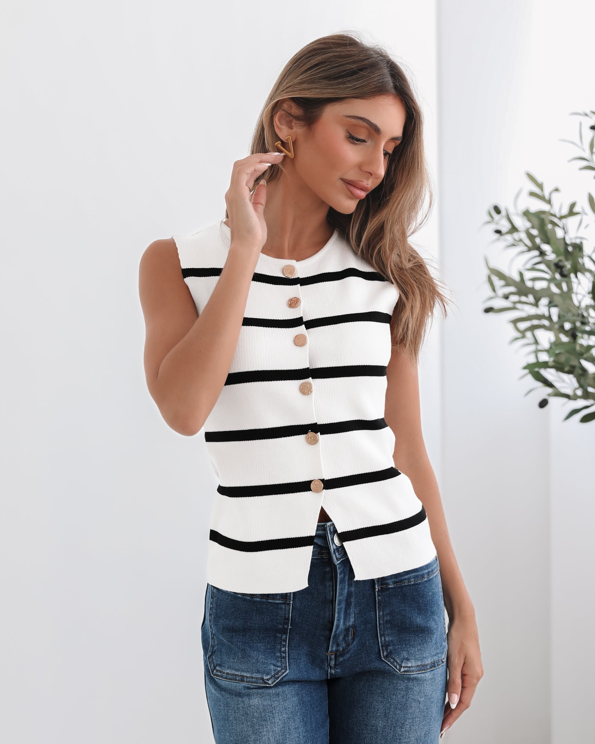 Keyania Knit Top - Black Stripe