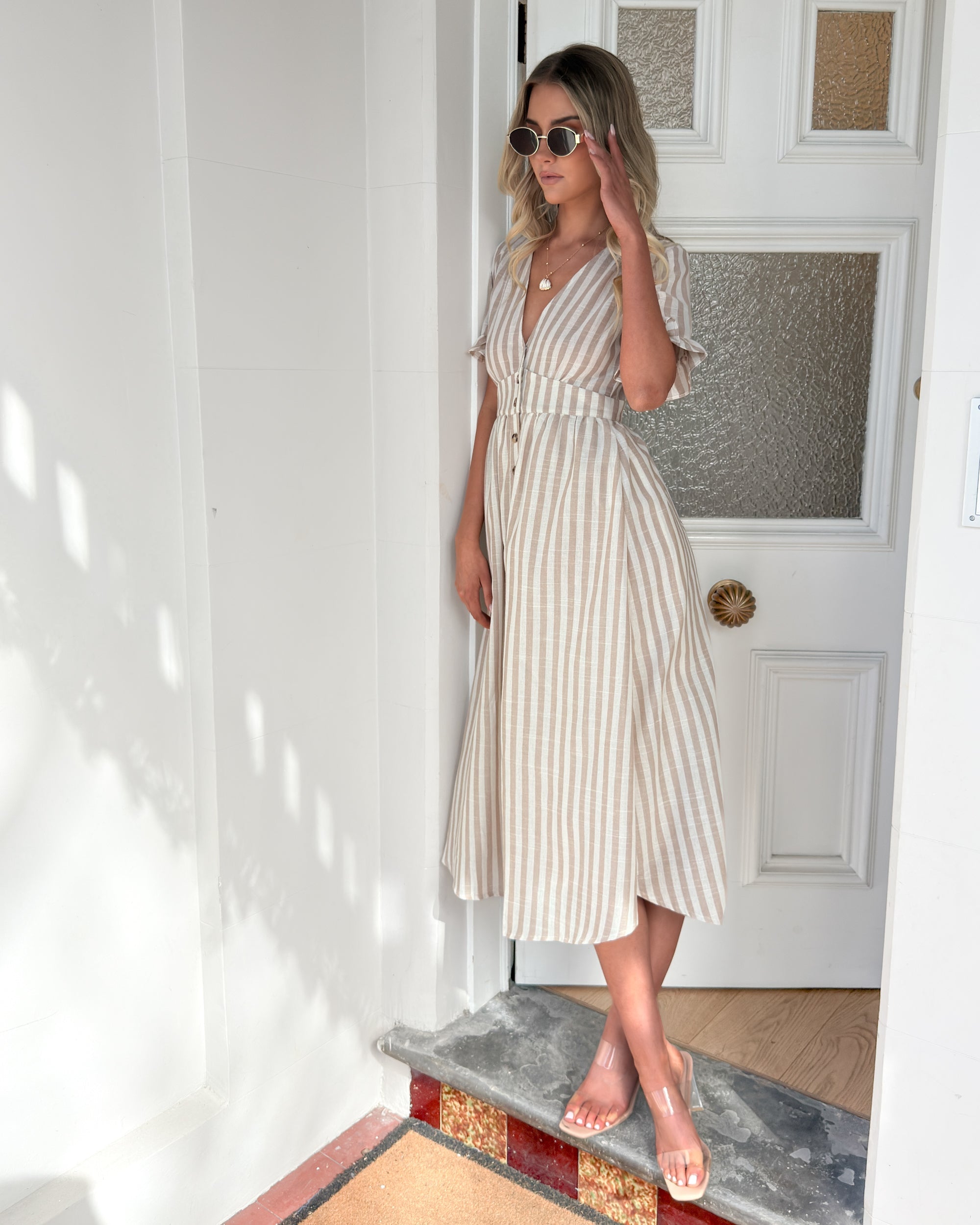 Korbel Dress - Beige Stripe
