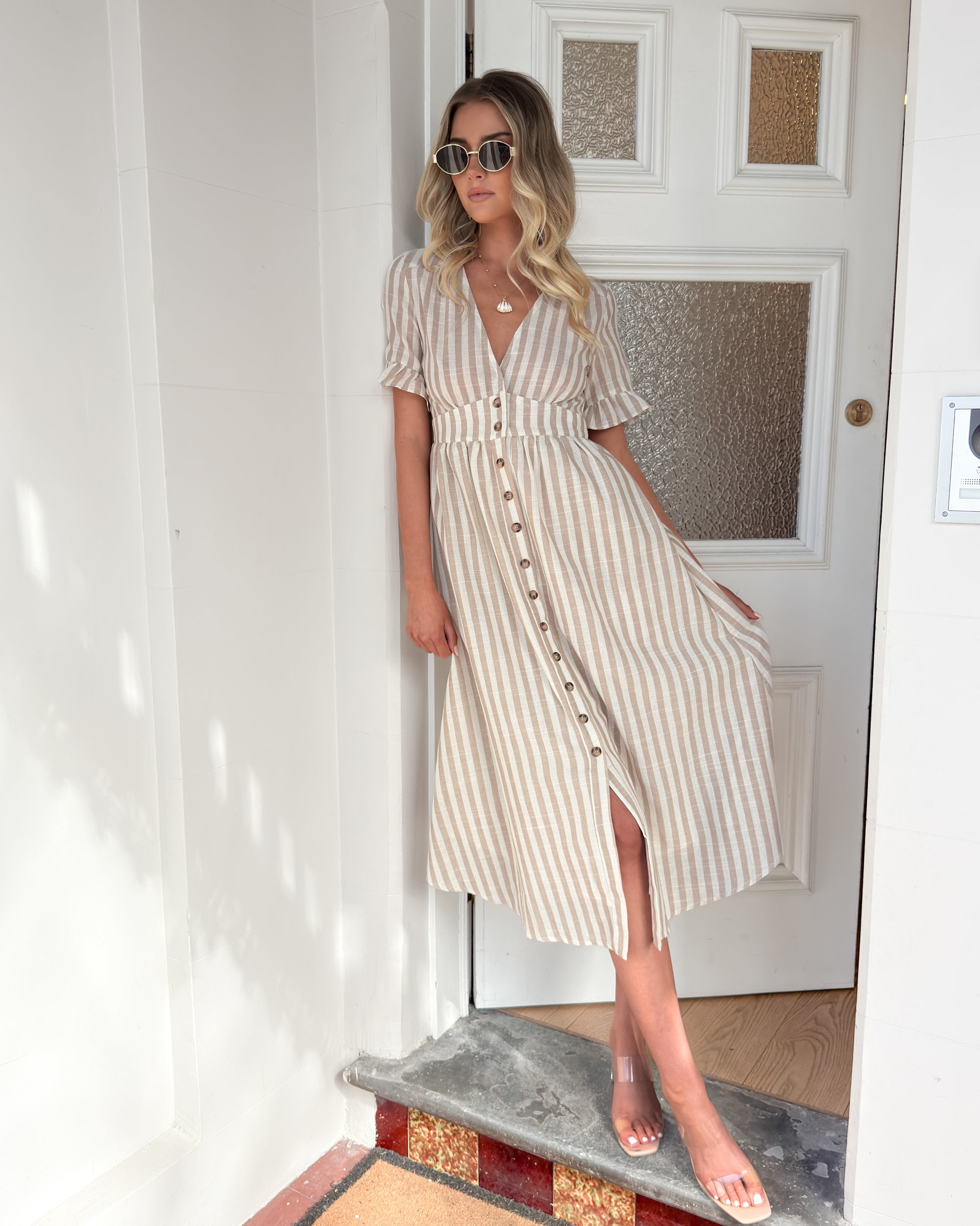 Korbel Dress - Beige Stripe
