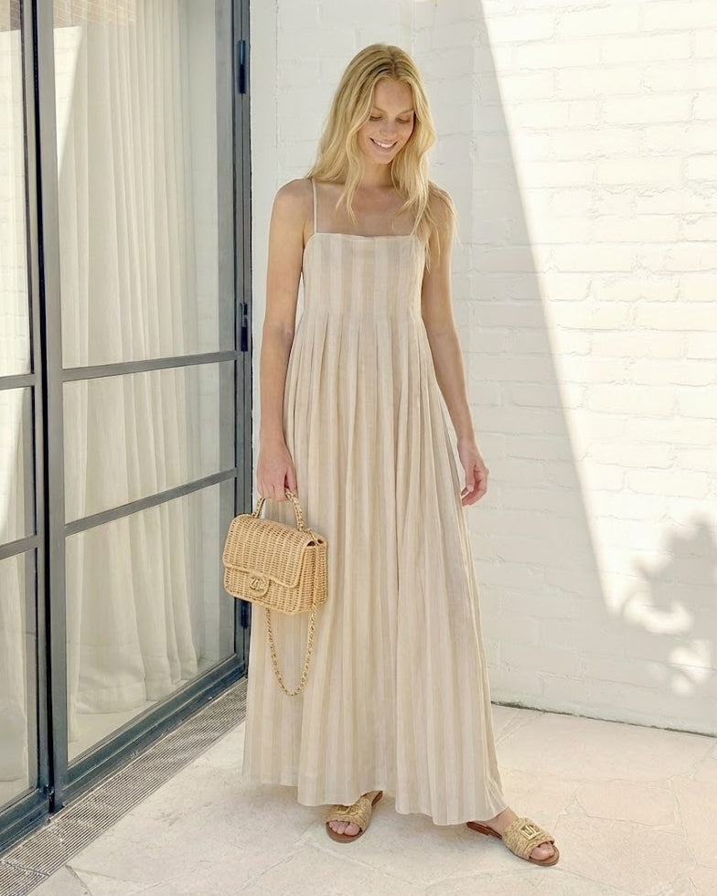 Rhiannon Dress - Beige Stripe
