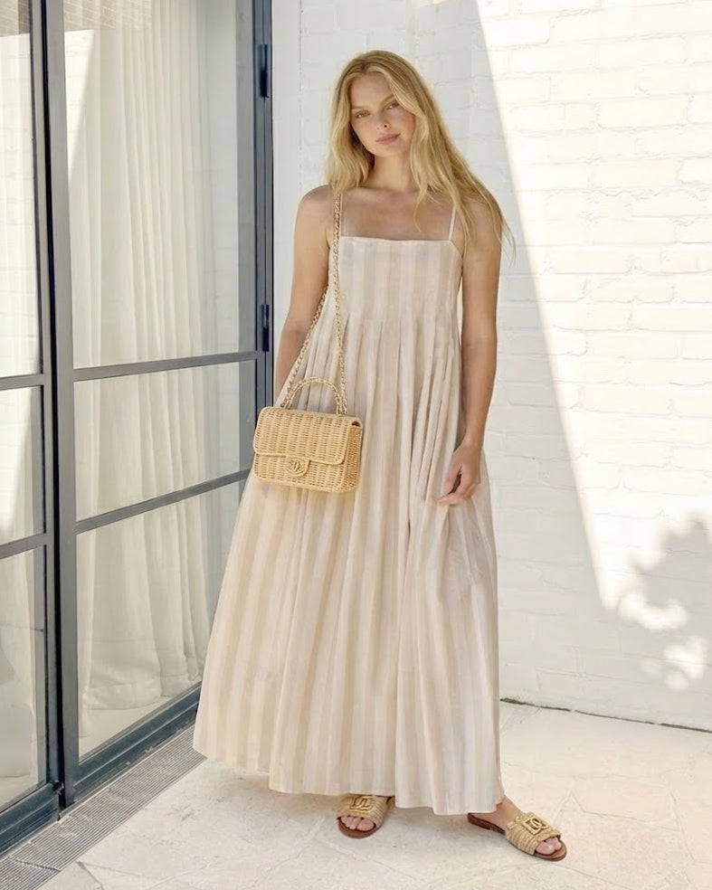 Rhiannon Dress - Beige Stripe