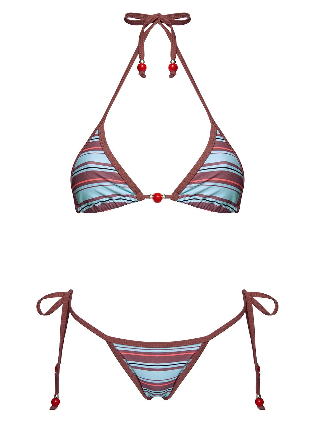 Mikaya Beaded Tie Side Bikini Bottoms Blue / Brown Stripe