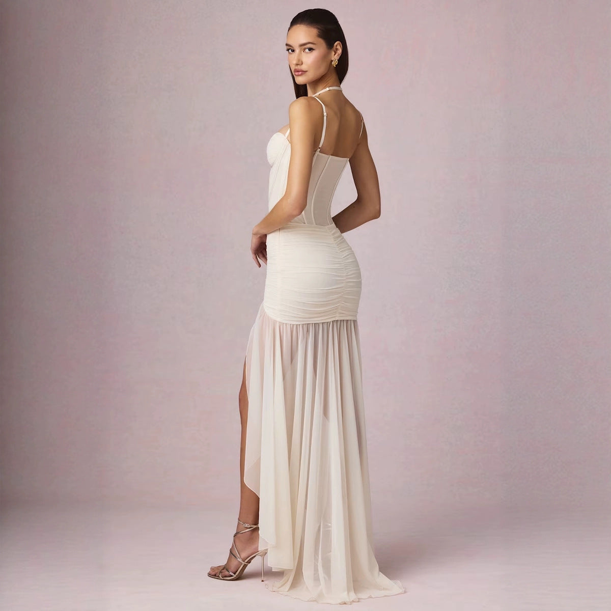 Women's Ruched Asymmetric Corset Gown In Ivory ¨C Luxury Bridal Dress