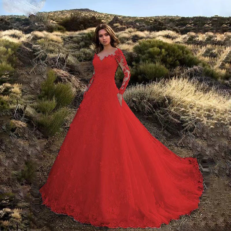 Women's Elegant Lace Detailed Wedding Dress With Voluminous Skirt ¨C Princess Bridal Gown