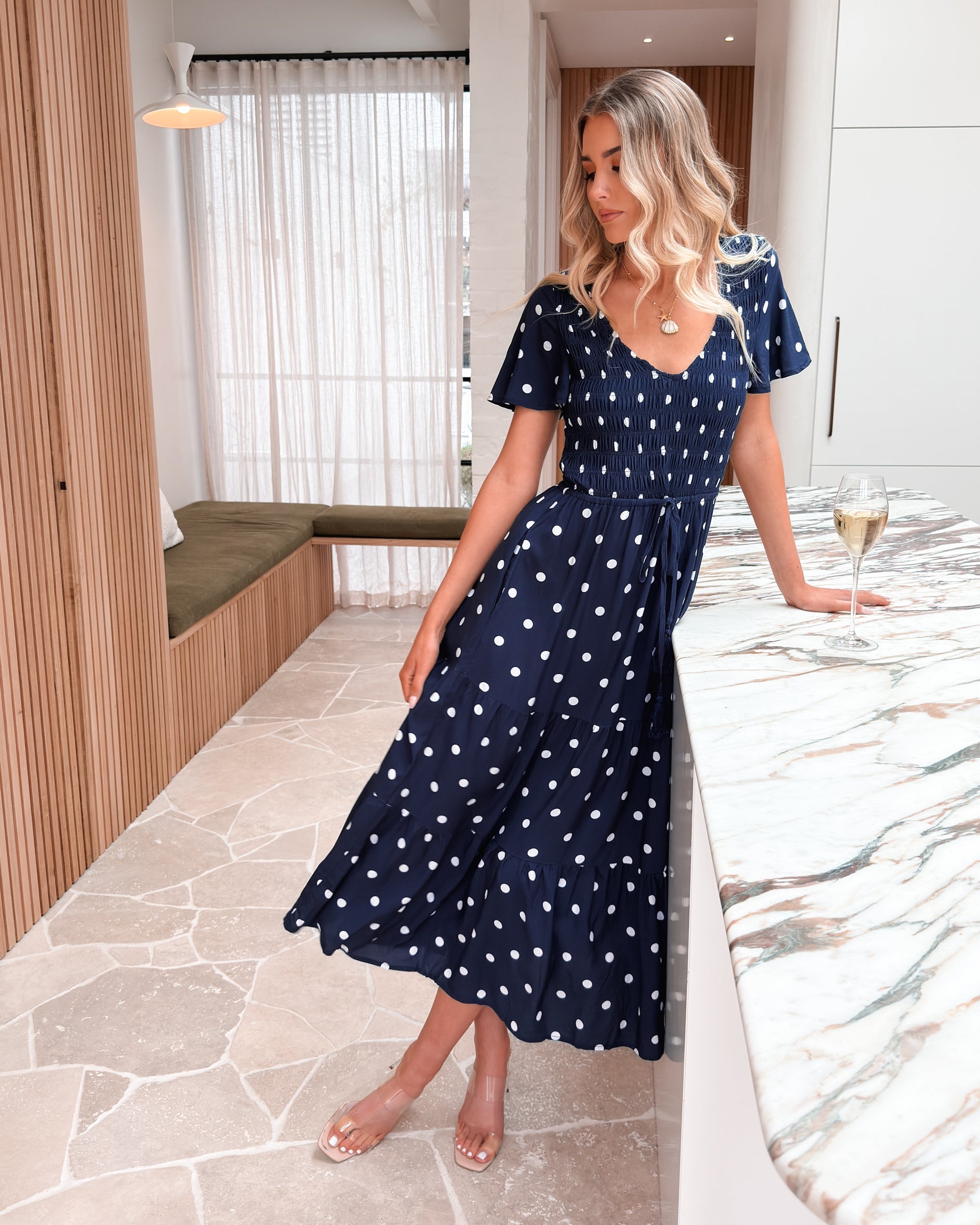 Pauletta Dress - Navy Spot