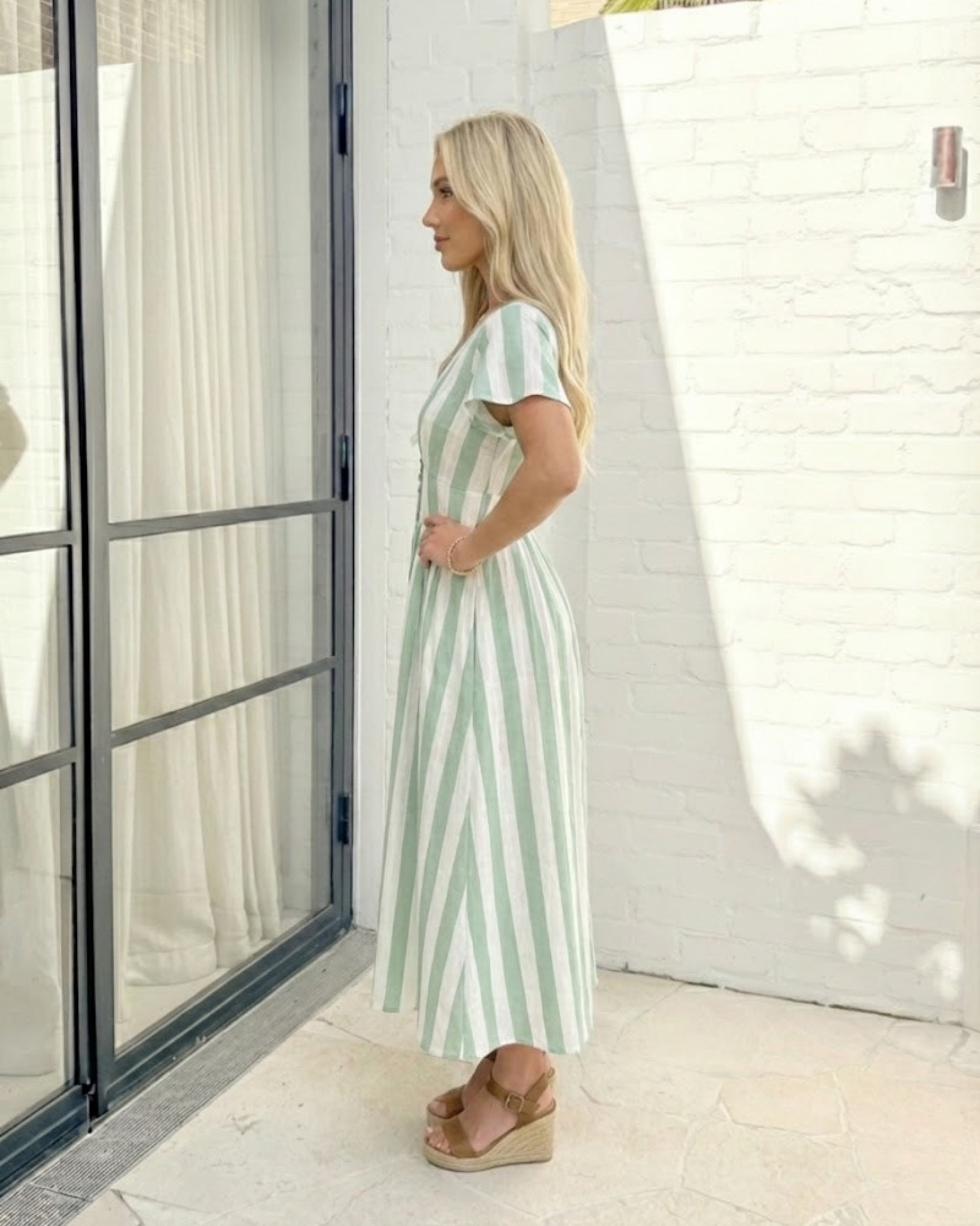Rhona Dress - Green Stripe