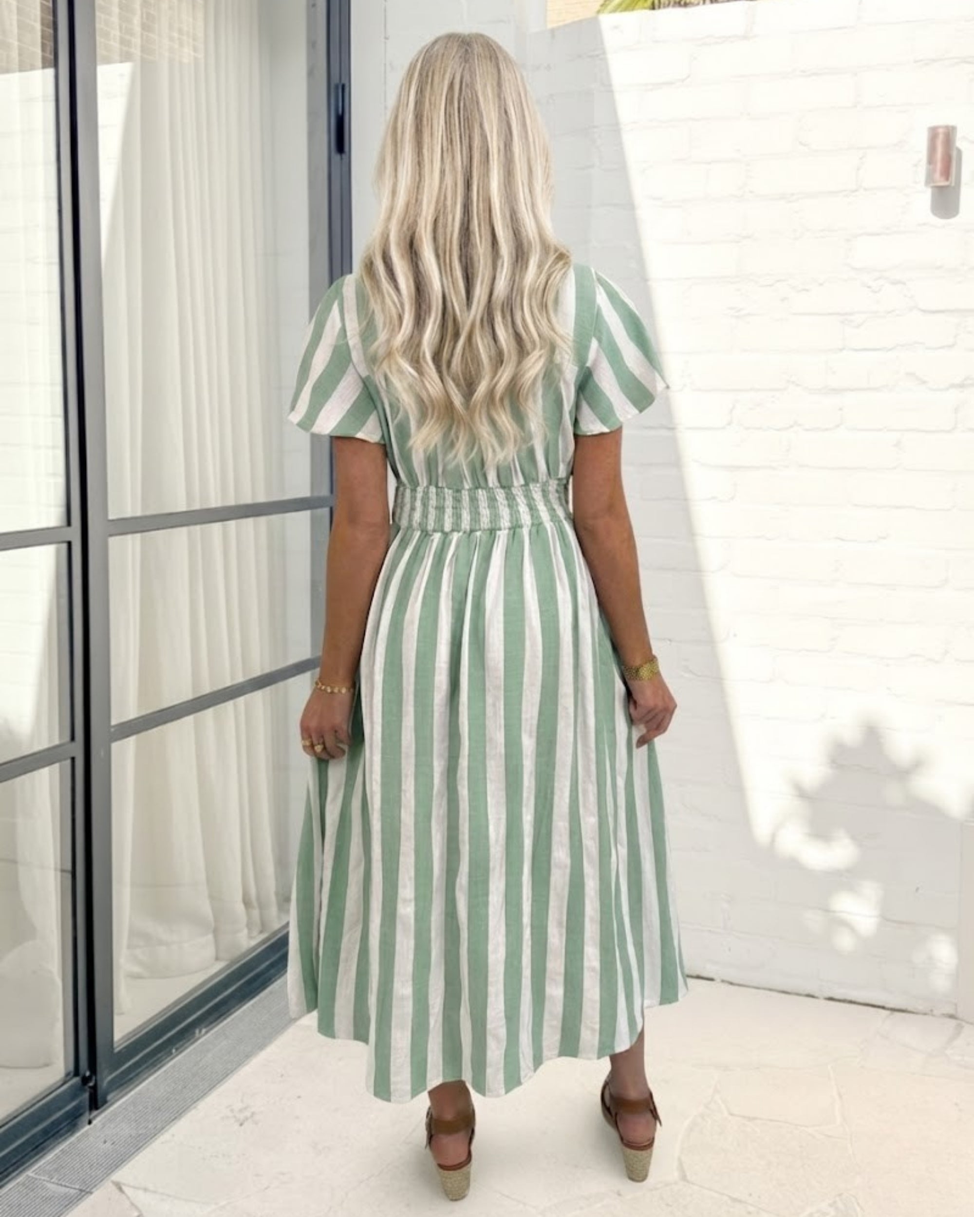Rhona Dress - Green Stripe