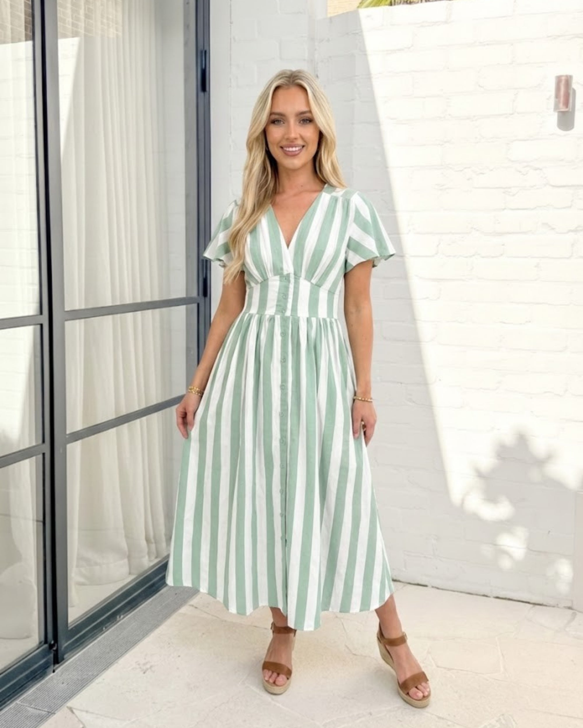 Rhona Dress - Green Stripe