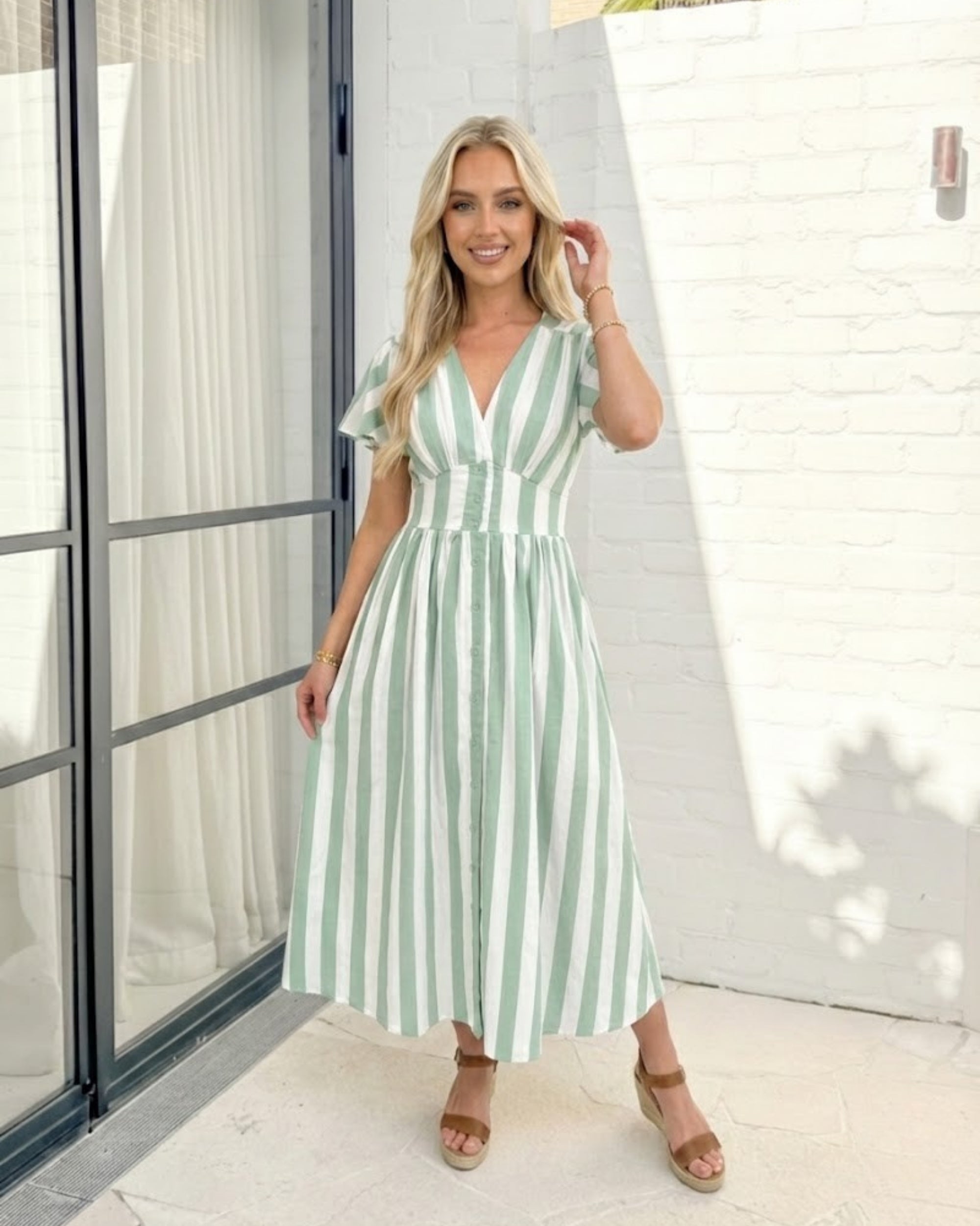 Rhona Dress - Green Stripe