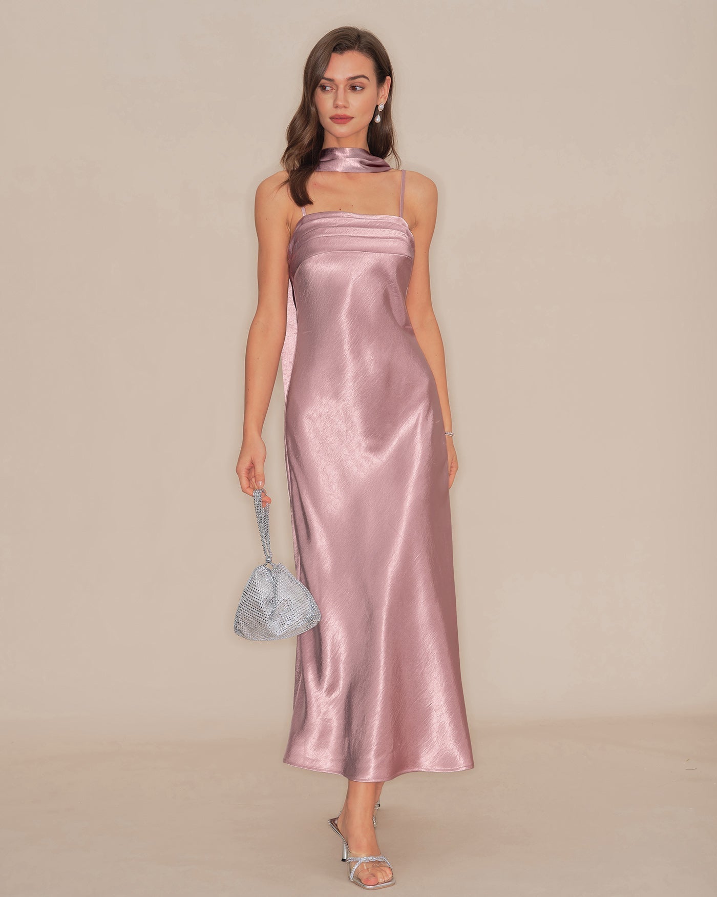 Women's Satin Sleeveless Long Dress ¨C Open Back Elegant Evening Gown