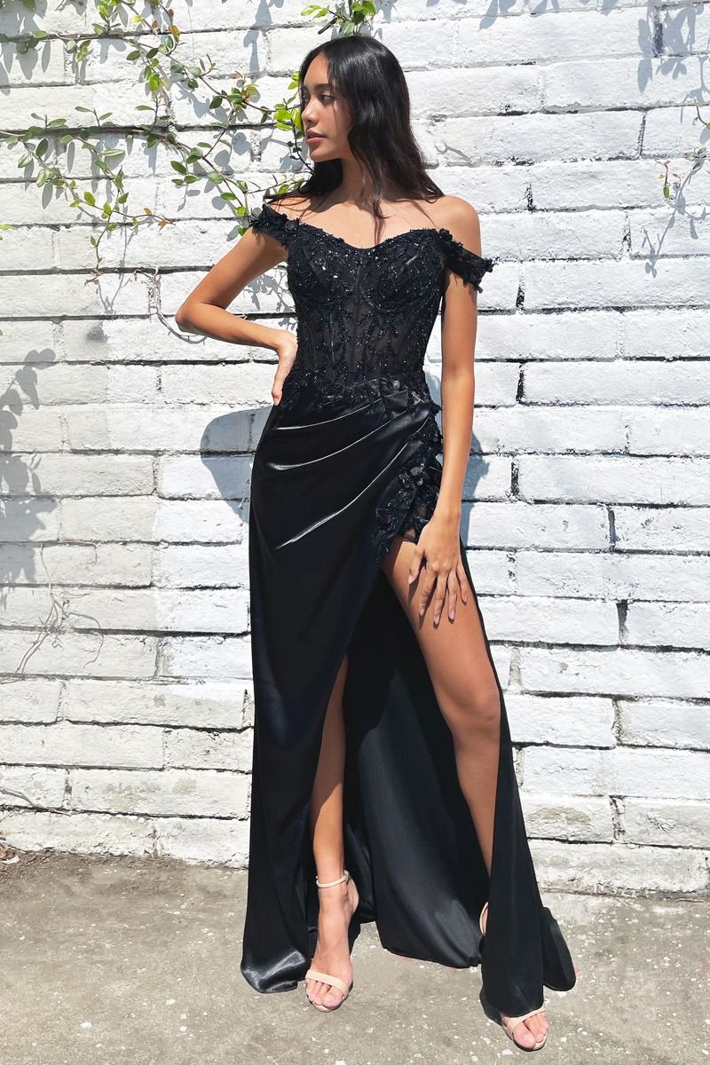 Rosaline Gown - Floral Detail Off-The-Shoulder Dress