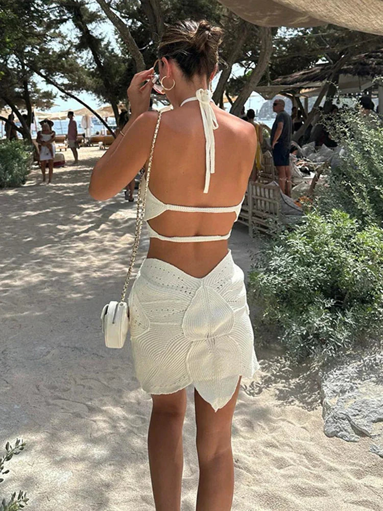 Summer Crochet Set ¨C Halter Top and Mini Skirt for Boho Chic Style
