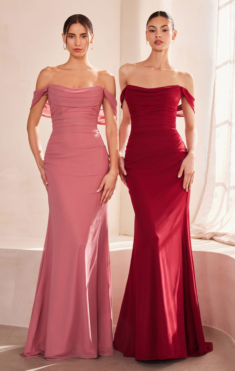 Faye Gown - Chiffon Off-the-Shoulder Fitted Dress