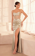 Nadine Dress - Long Satin Gown with Corset Bodice