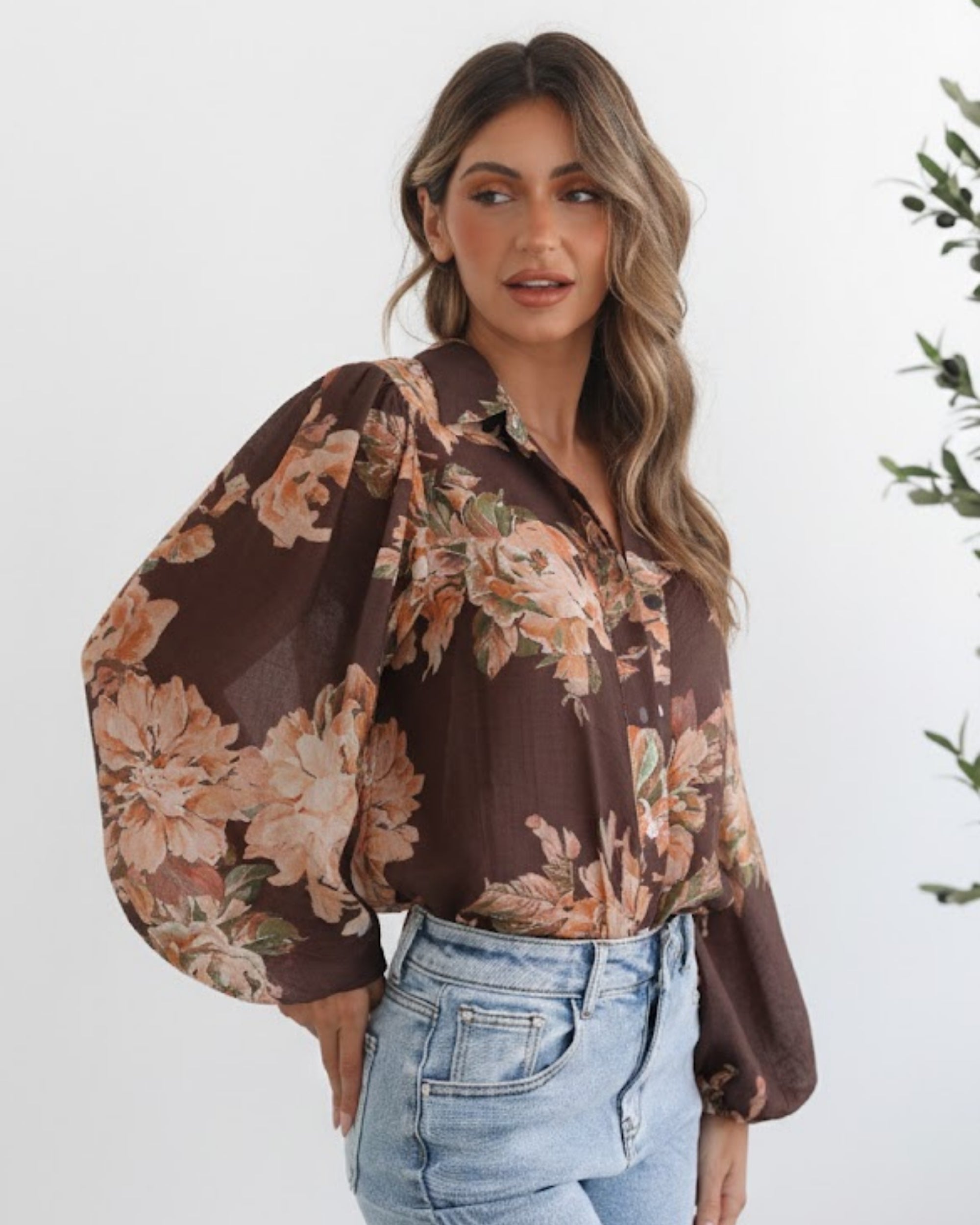 Veiga Blouse - Choc Floral