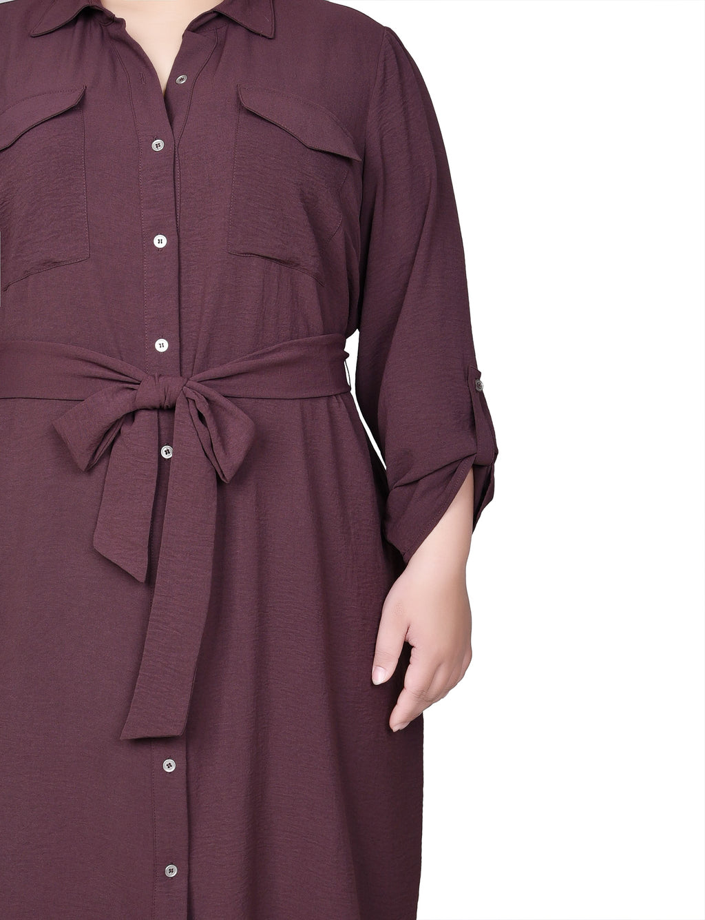 Fudge Long Roll Tab Sleeve Shirtdress - Plus