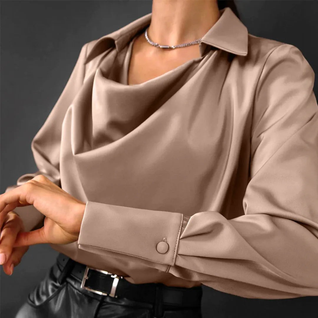 Women's Cowl Neck Blouse ¨C Long Sleeve Draped Collar Top