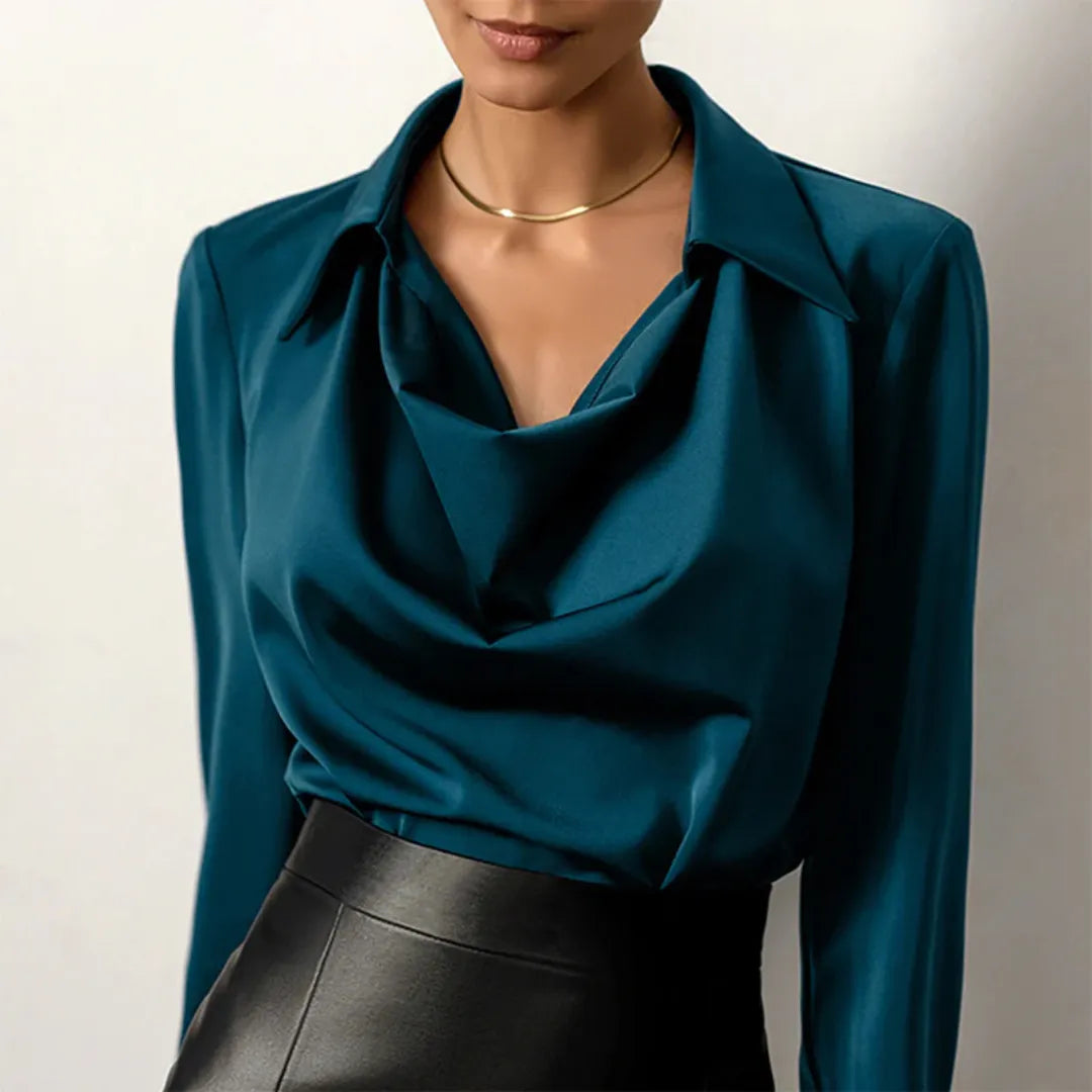 Women's Cowl Neck Blouse ¨C Long Sleeve Draped Collar Top