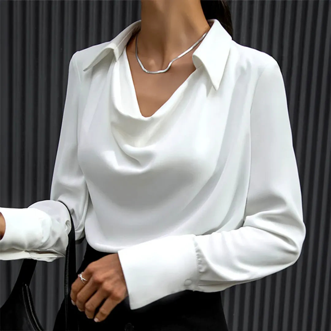 Women's Cowl Neck Blouse ¨C Long Sleeve Draped Collar Top