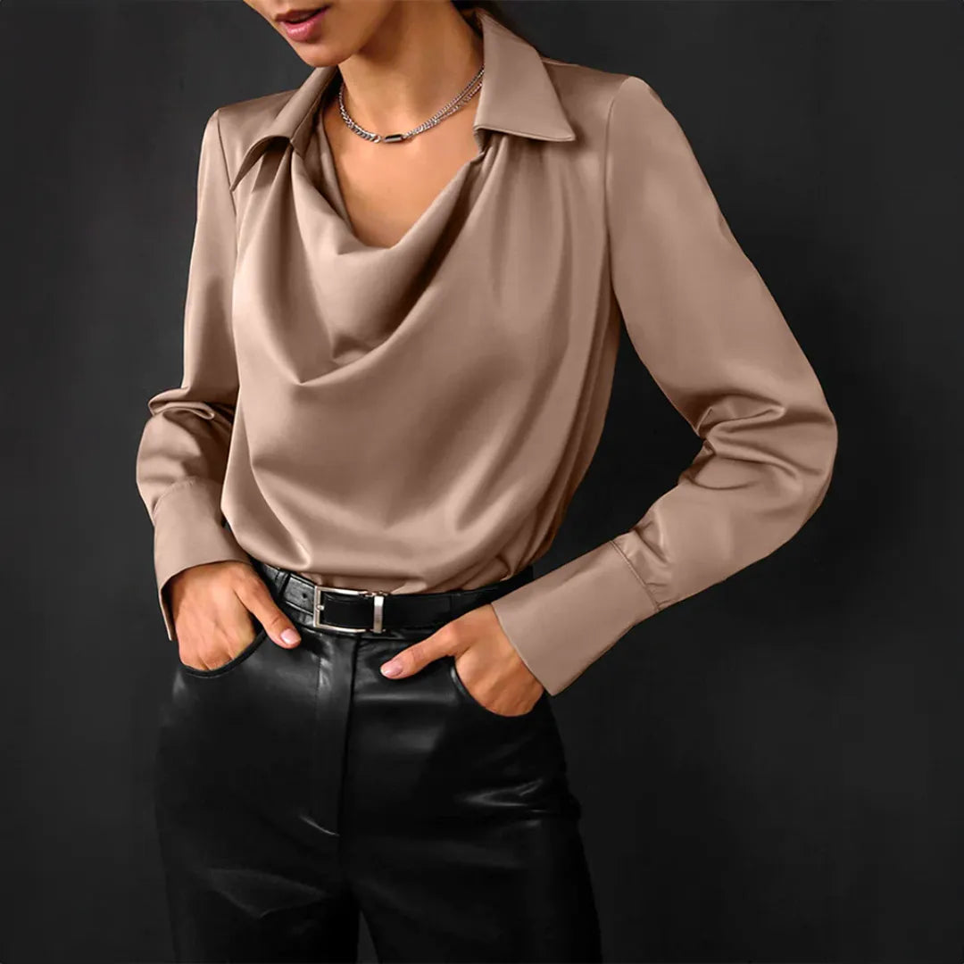 Women's Cowl Neck Blouse ¨C Long Sleeve Draped Collar Top