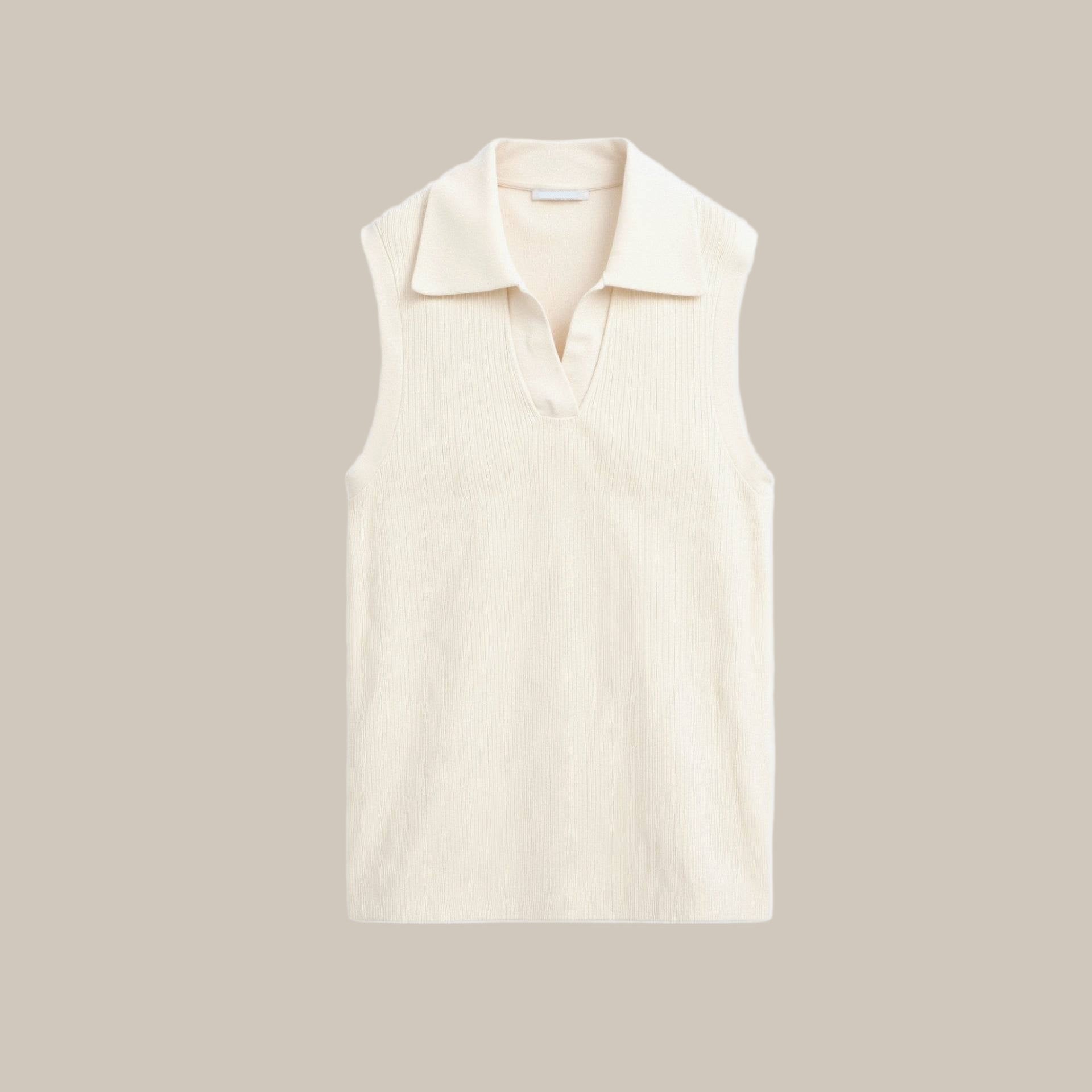 Women's Sleeveless Knit Top ¨C Open Collar V-Neck