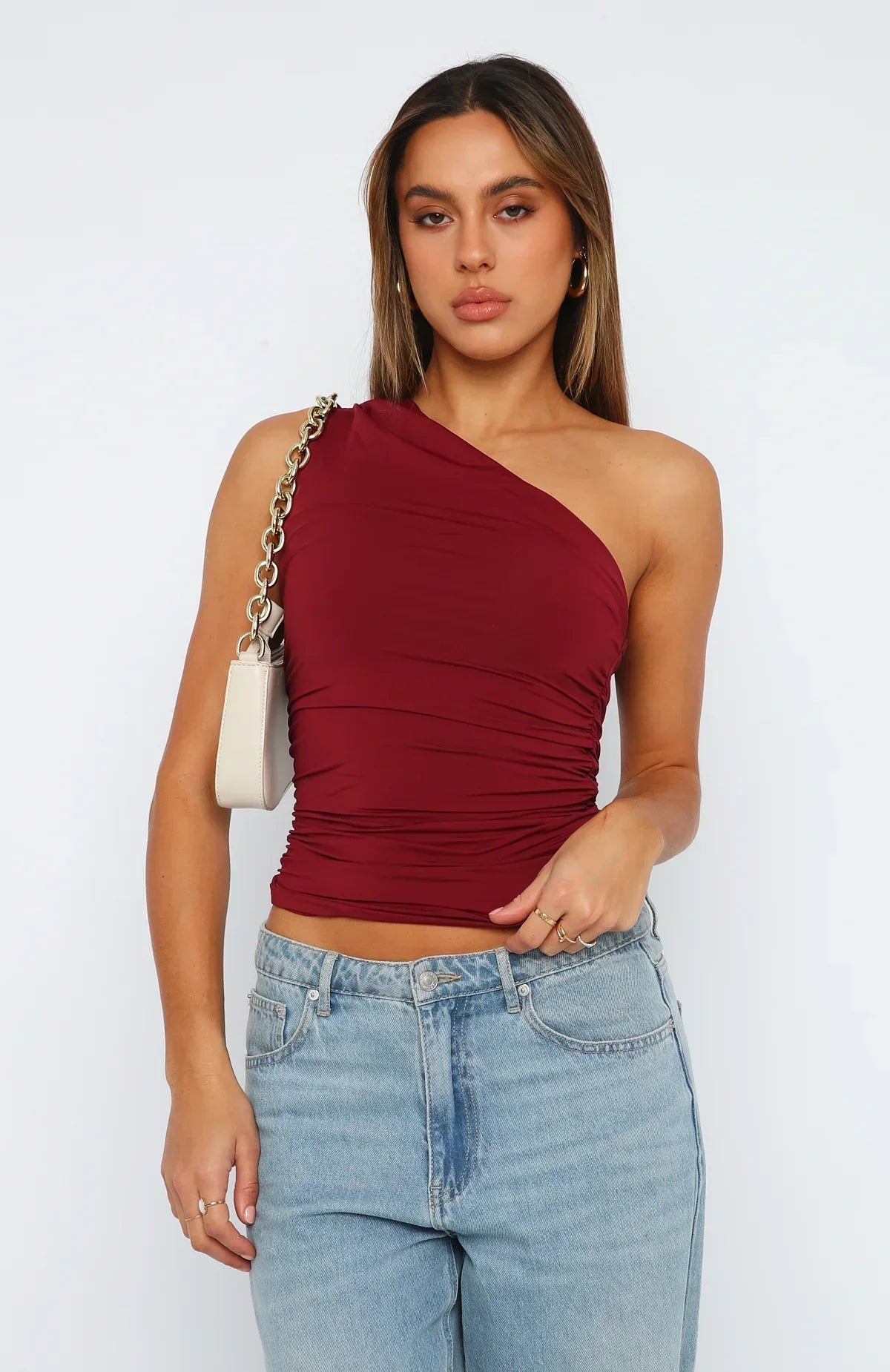 Womens Top Ruffle One Shoulder Going Out Top