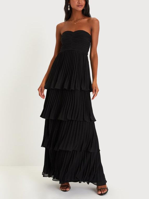 Women's Strapless Ruched Tiered Maxi Occasion Dress ¨C Elegant Evening Dress