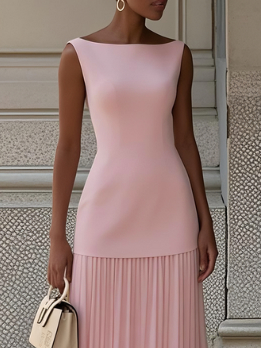 Women's Sleeveless Maxi Dress with Flowing Pleats ¨C Elegant Bridesmaid Gown