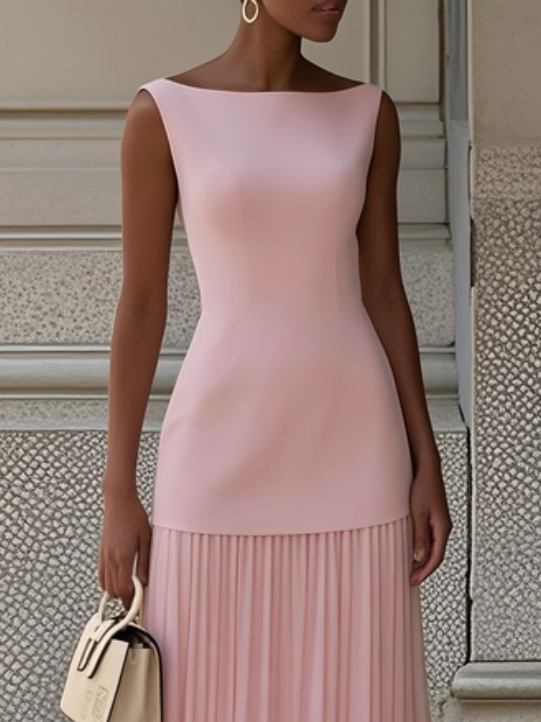 Women's Sleeveless Maxi Dress with Flowing Pleats ¨C Elegant Bridesmaid Gown