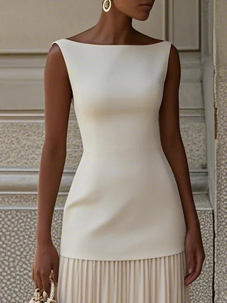 Women's Sleeveless Maxi Dress with Flowing Pleats ¨C Elegant Bridesmaid Gown