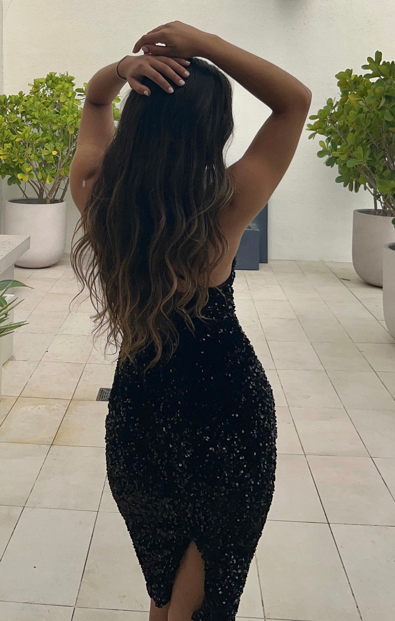 Size XS. Venice Midi Dress - Black Sequin Dress - FINAL SALE