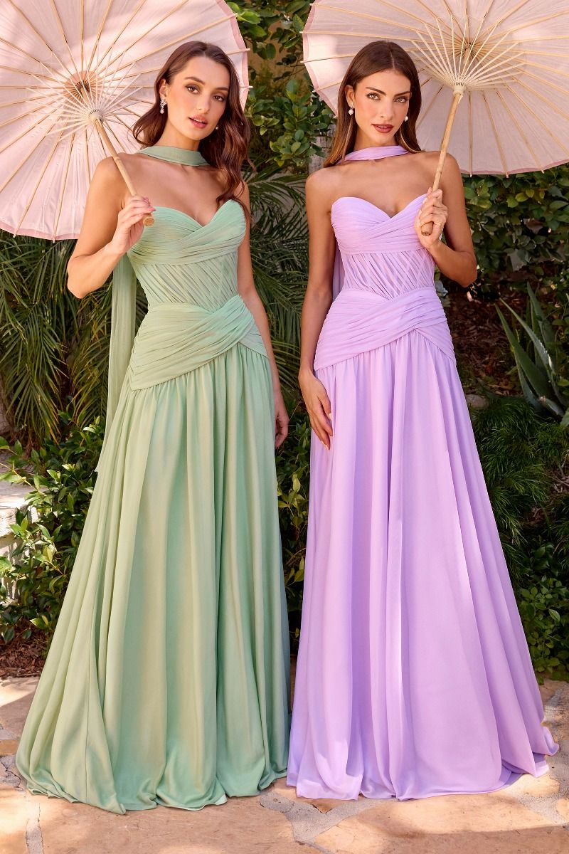 Kimberly Gown - Chiffon A-line Dress With Scarf