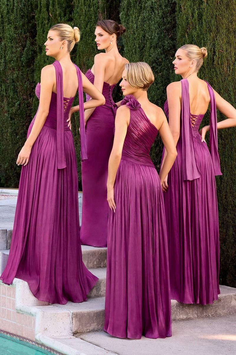 Ingrid Gown - Strapless Shimmer Chiffon Dress with Scarf