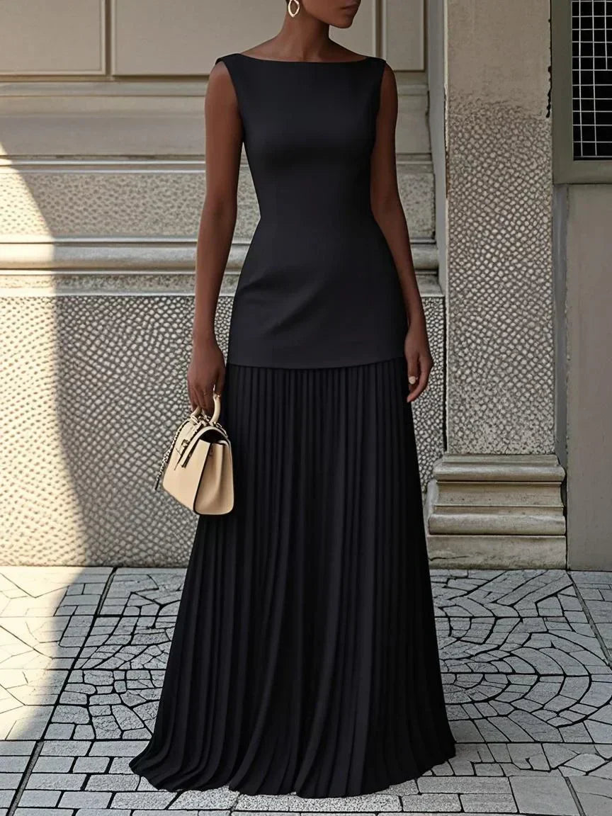 Women's Sleeveless Maxi Dress with Flowing Pleats ¨C Elegant Bridesmaid Gown