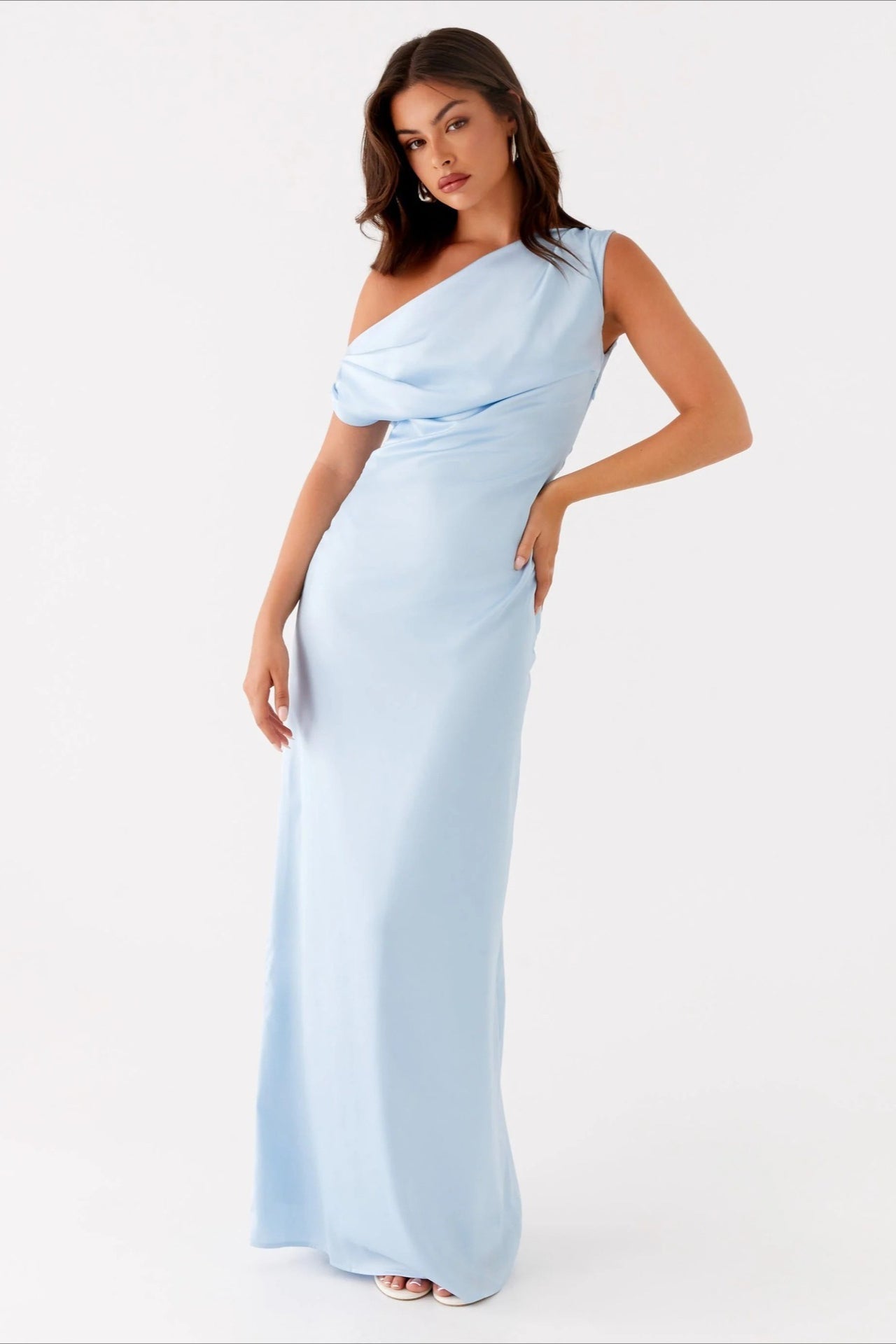 Women's Solid Asymmetric Neckline Formal Maxi Dress ¨C Evening Gown