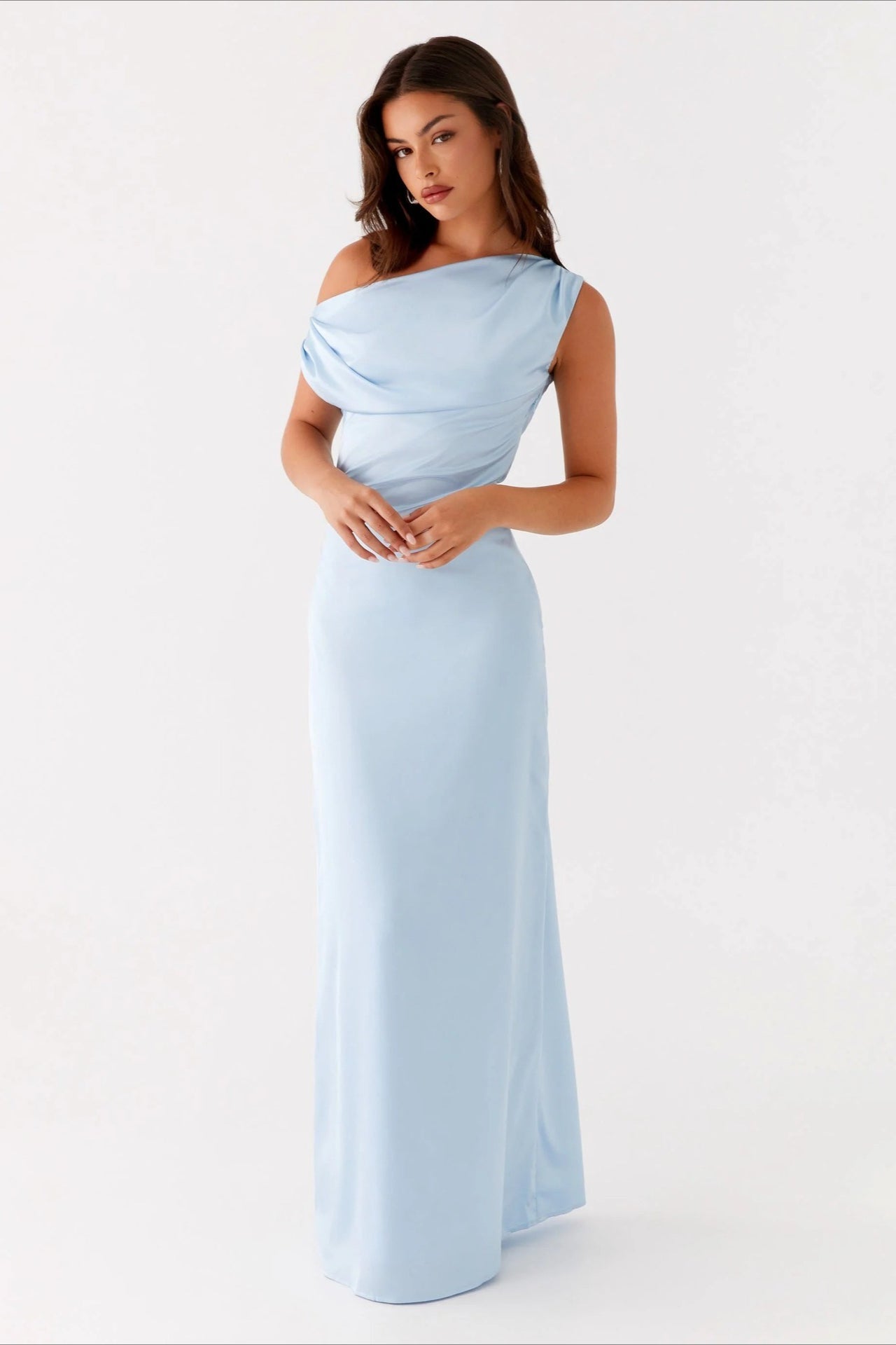 Women's Solid Asymmetric Neckline Formal Maxi Dress ¨C Evening Gown