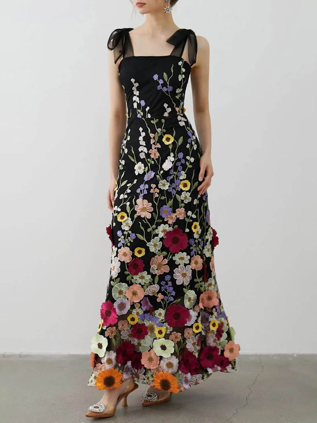 Women's Elegant 3D Embroidered Floral Maxi Dress ¨C Luxury Evening Dress