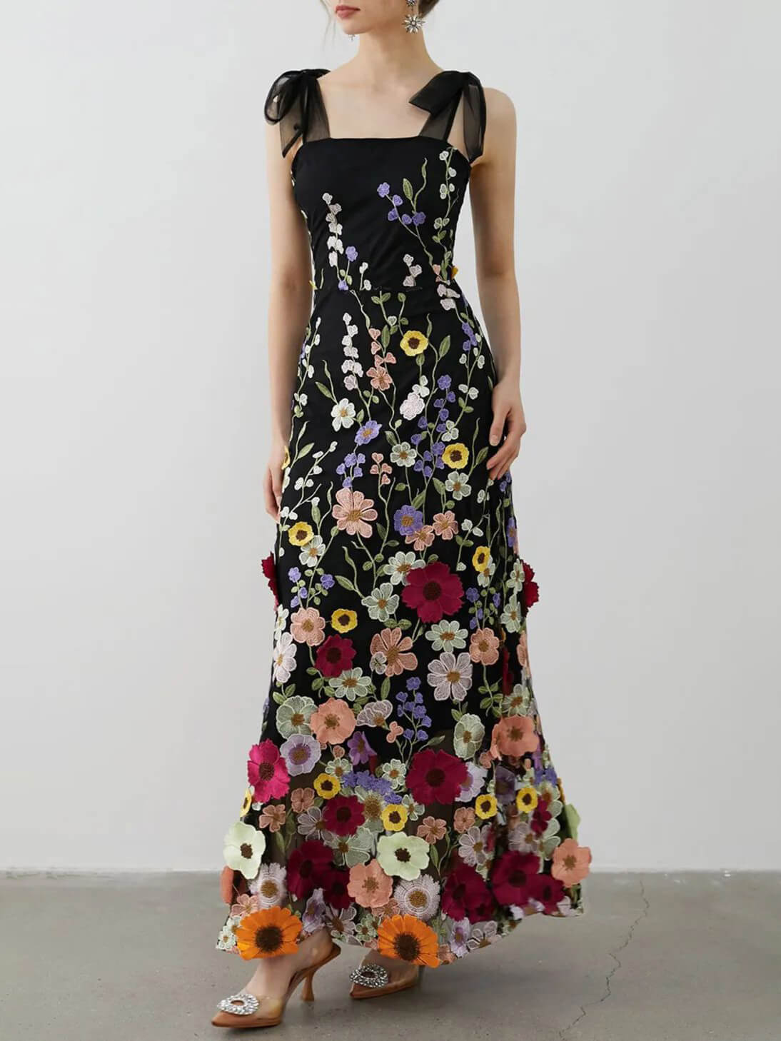 Women's Elegant 3D Embroidered Floral Maxi Dress ¨C Luxury Evening Dress