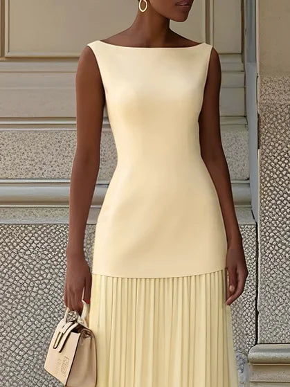 Women's Sleeveless Maxi Dress with Flowing Pleats ¨C Elegant Bridesmaid Gown