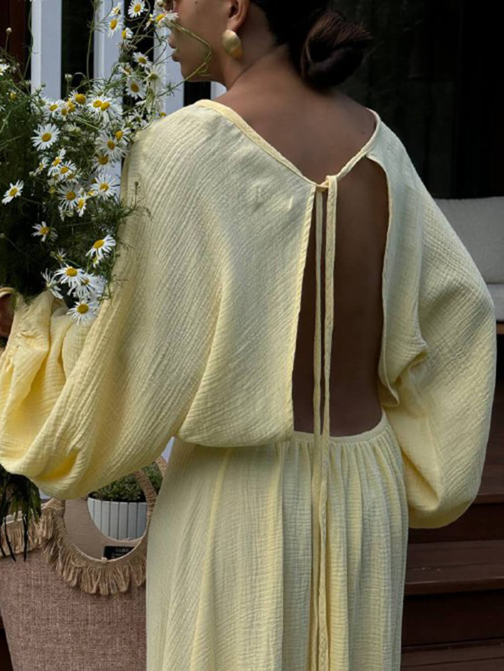 Women's Pleated Slit Lantern Sleeve Maxi Dress ¨C Elegant Flowing Gown